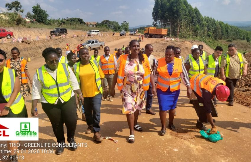 “Environmental experts conducting field assessment for infrastructure project in Uganda”